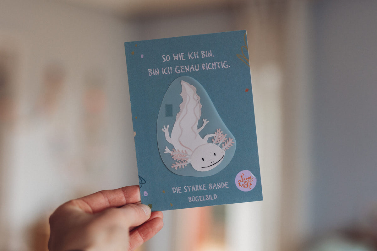 Bügelbild mit Affirmation - Axolotl - die starke Bande
