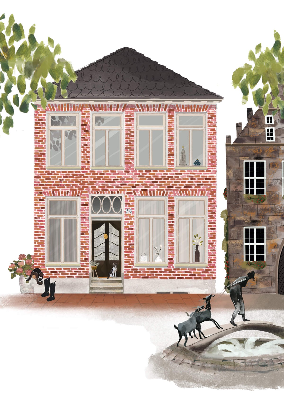 Hausillustration - Wimmelbild