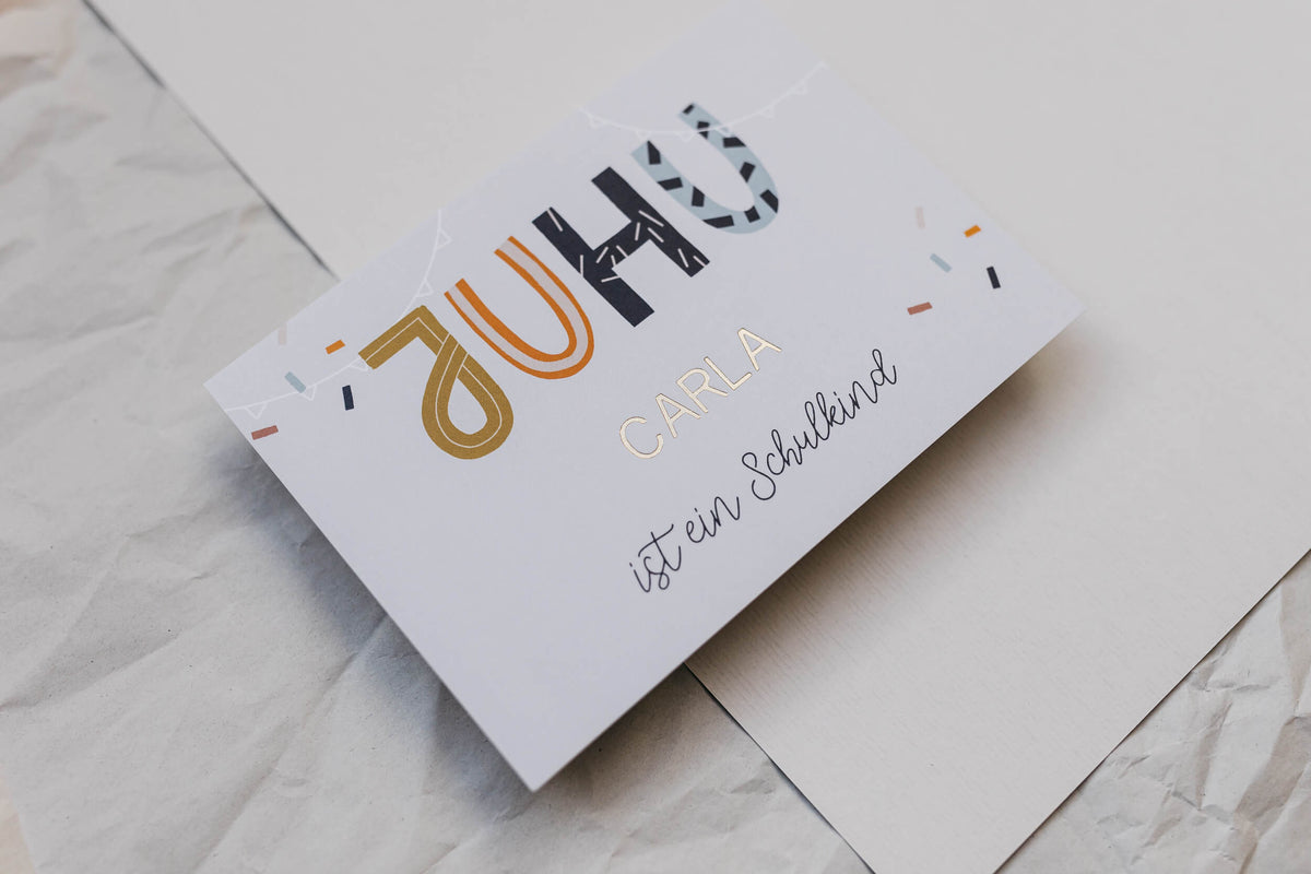 Prägekarte - Juhu Schulkind - personalisiert