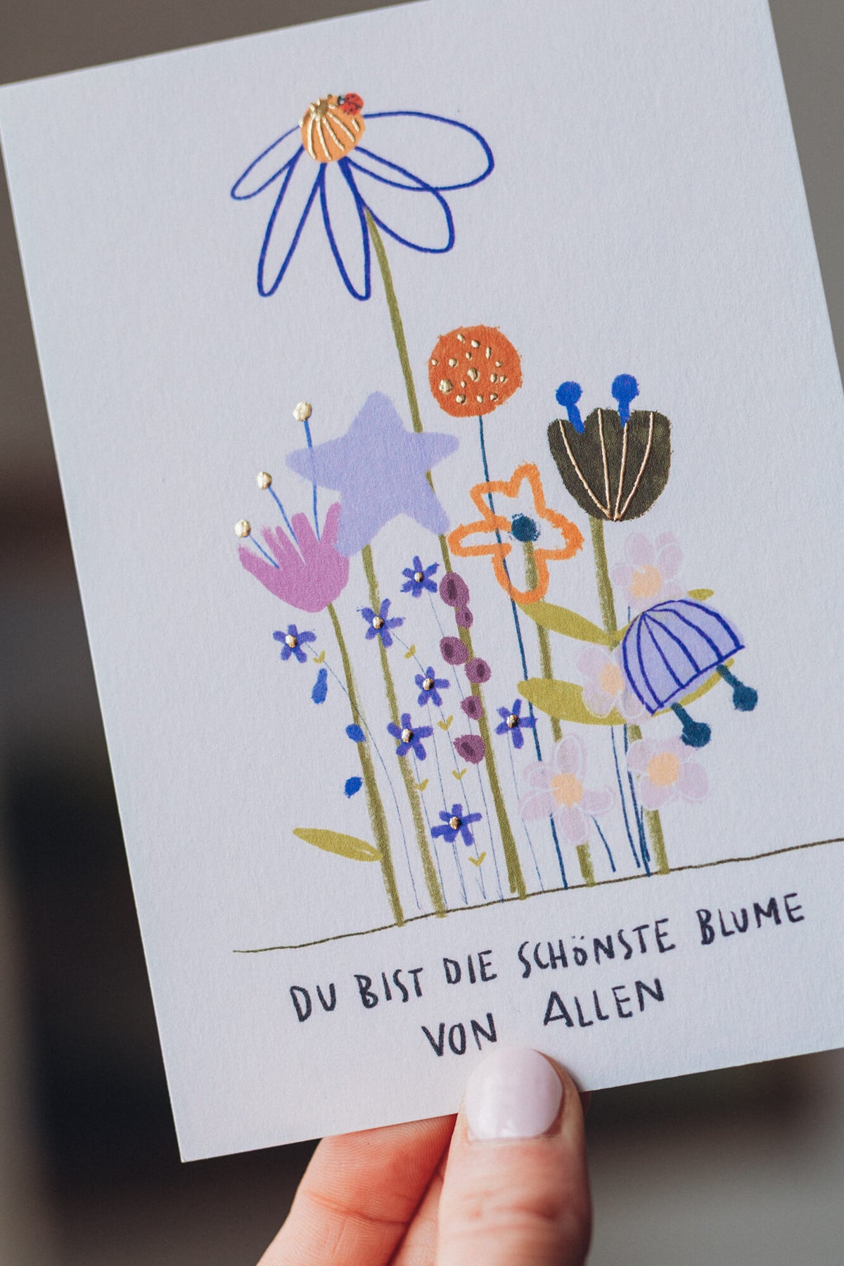 Karte - Schönste Blume - mit Goldveredelung