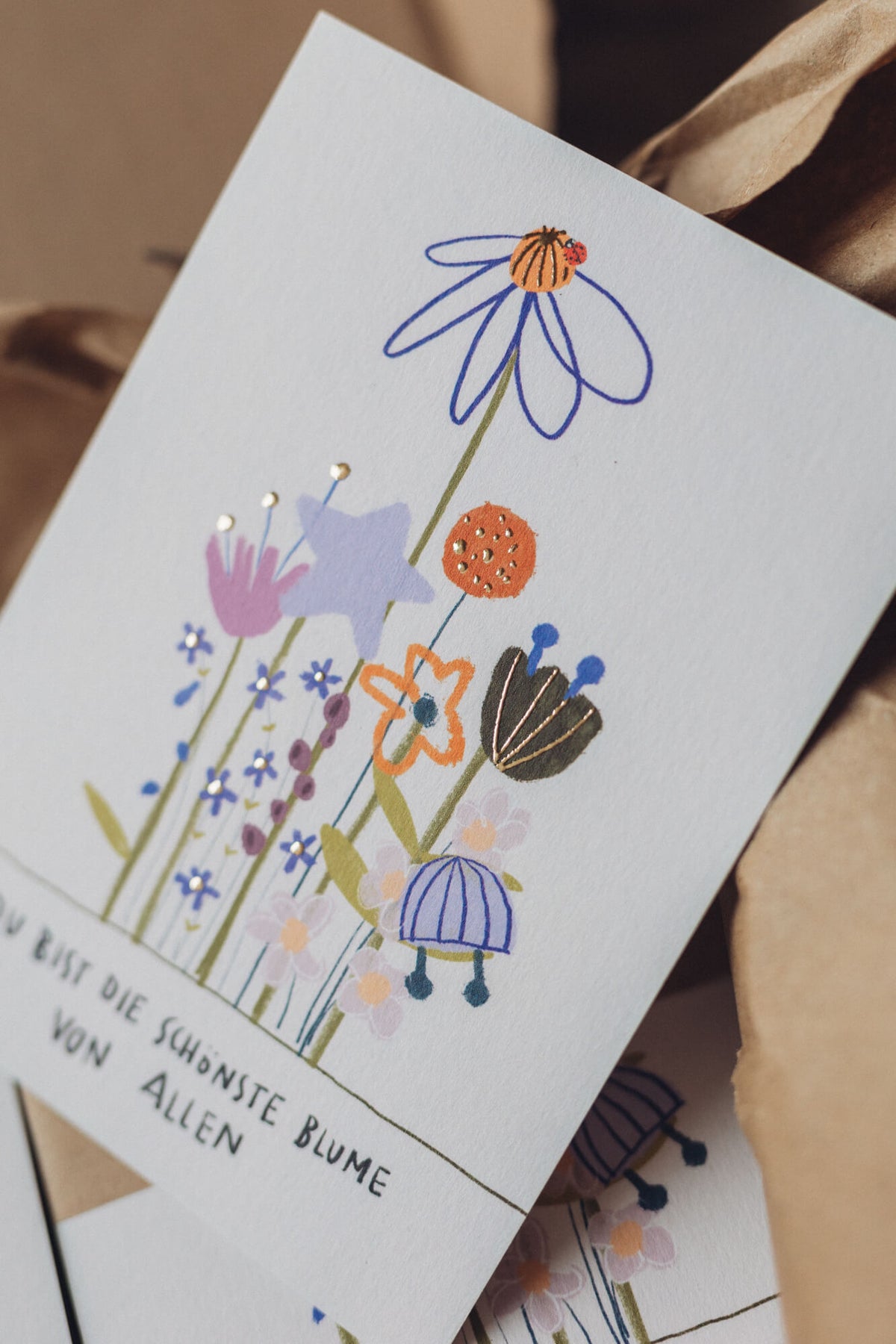 Karte - Schönste Blume - mit Goldveredelung