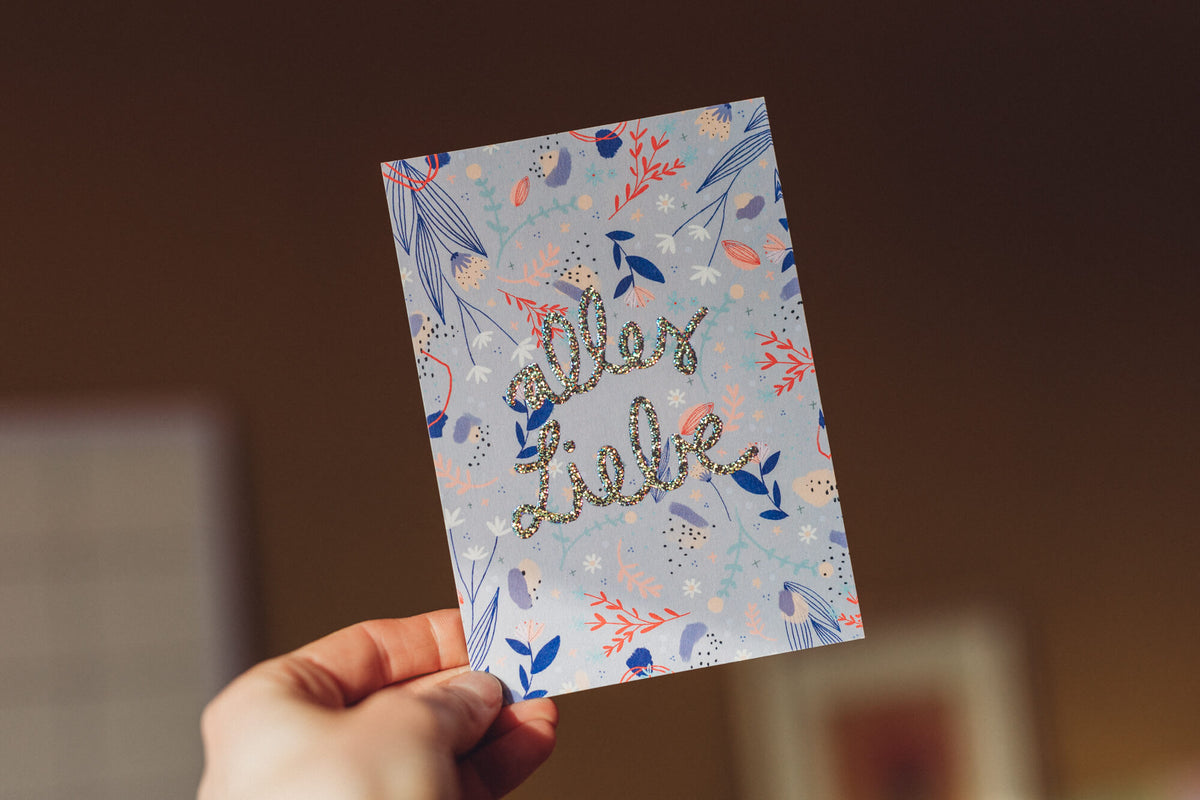 Karte mit Glitzereffekt - Alles Liebe