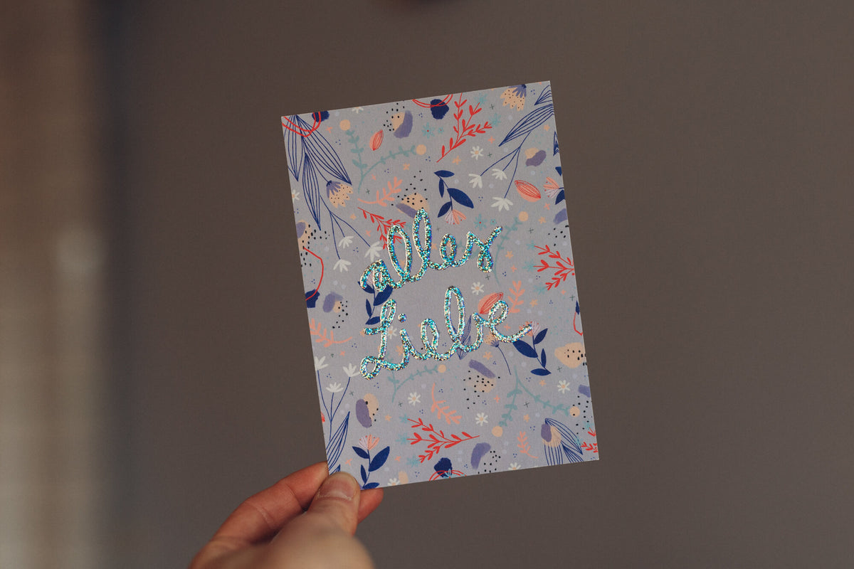 Karte mit Glitzereffekt - Alles Liebe