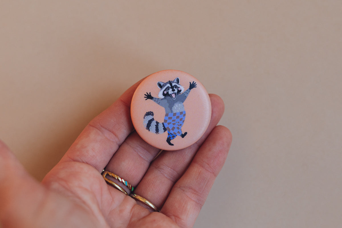 Button mit Affirmation - Waschbär - die starke Bande
