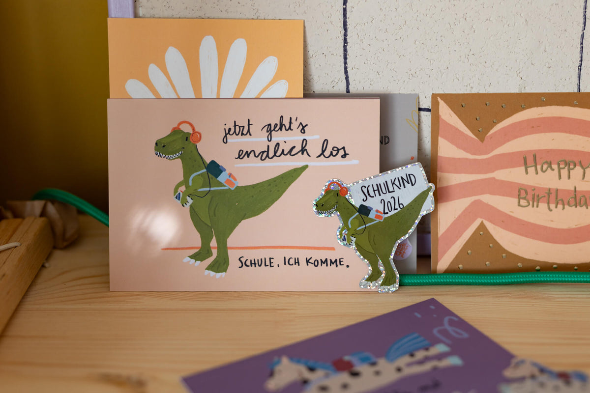 Glitzersticker - Schulkind - T-Rex