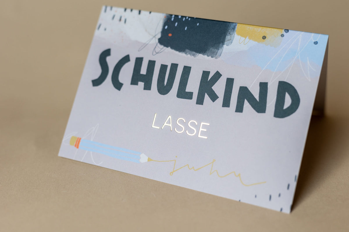 Klappkarte - Schulkind Indigo - personalisiert