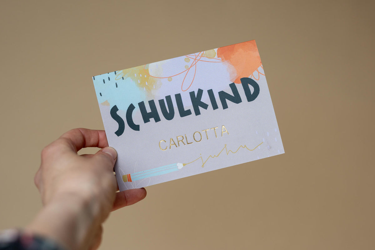 Klappkarte - Schulkind flieder - personalisiert