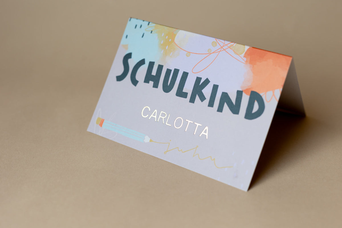 Klappkarte - Schulkind flieder - personalisiert