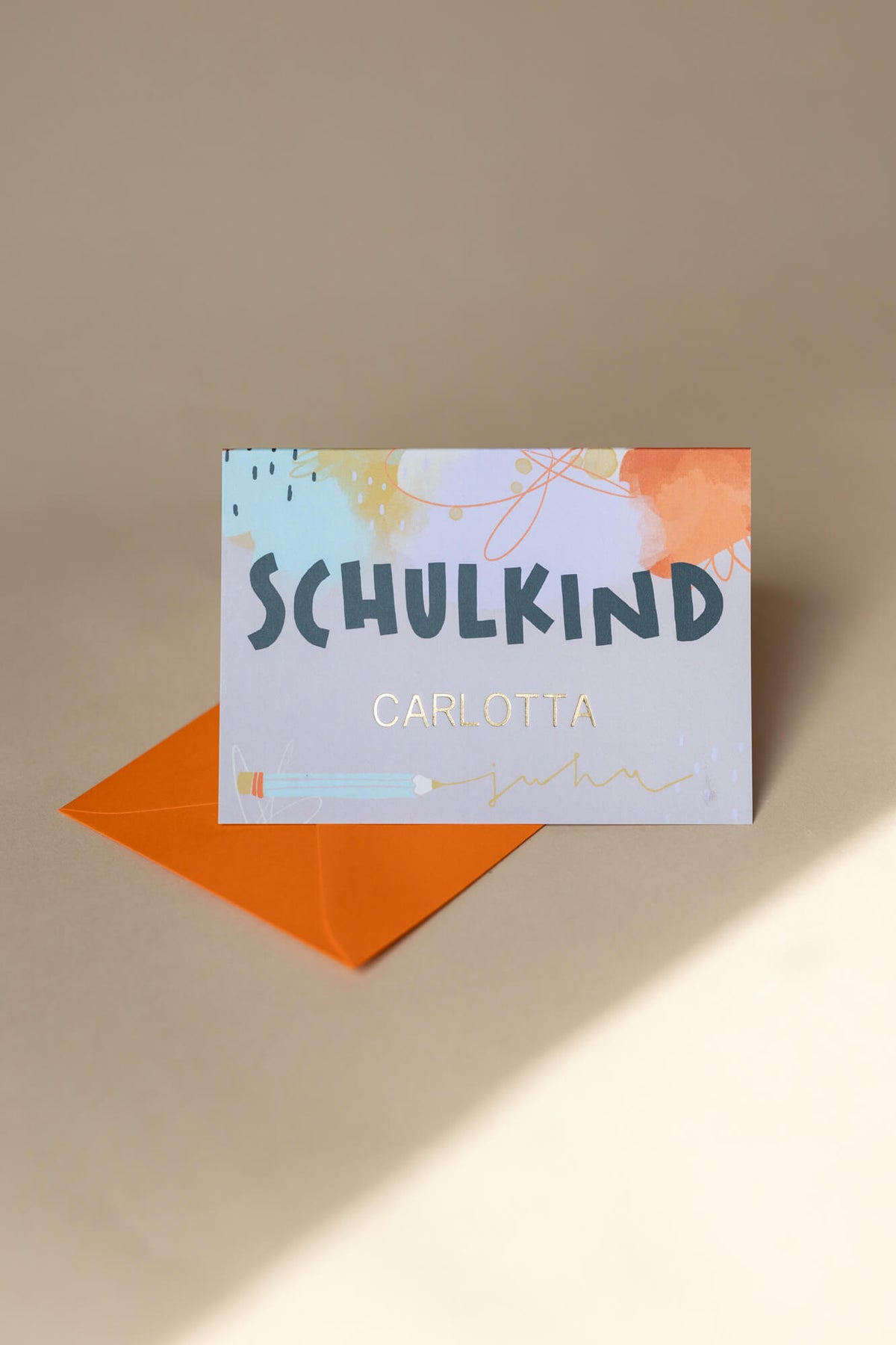 Klappkarte - Schulkind flieder - personalisiert