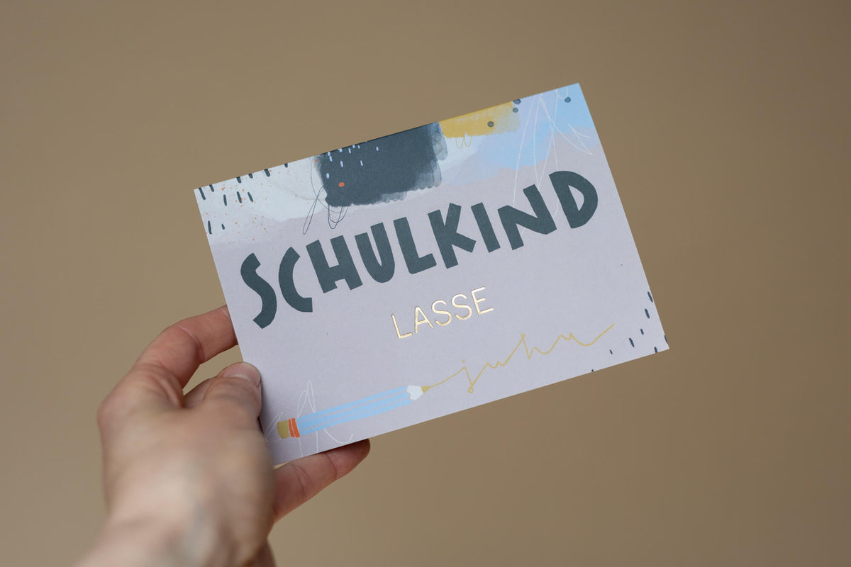 Klappkarte - Schulkind Indigo - personalisiert