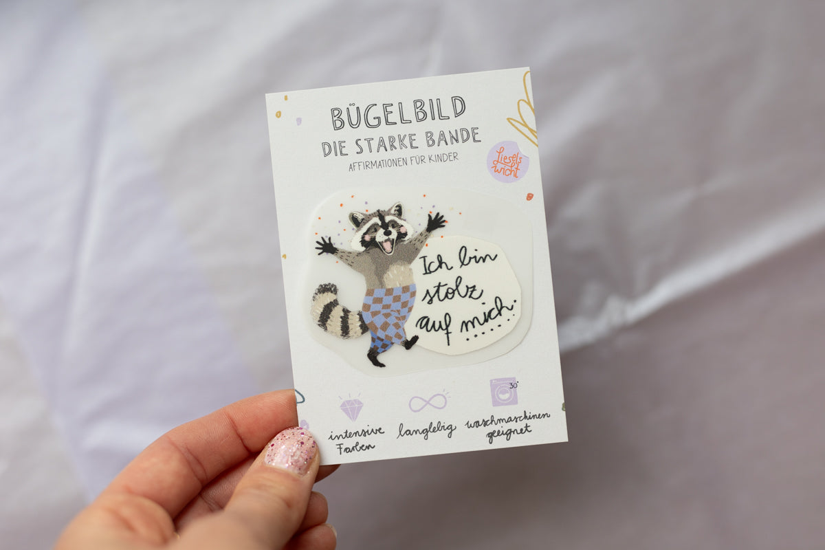 Mini Bügelbild - Waschbär - Die starke Bande
