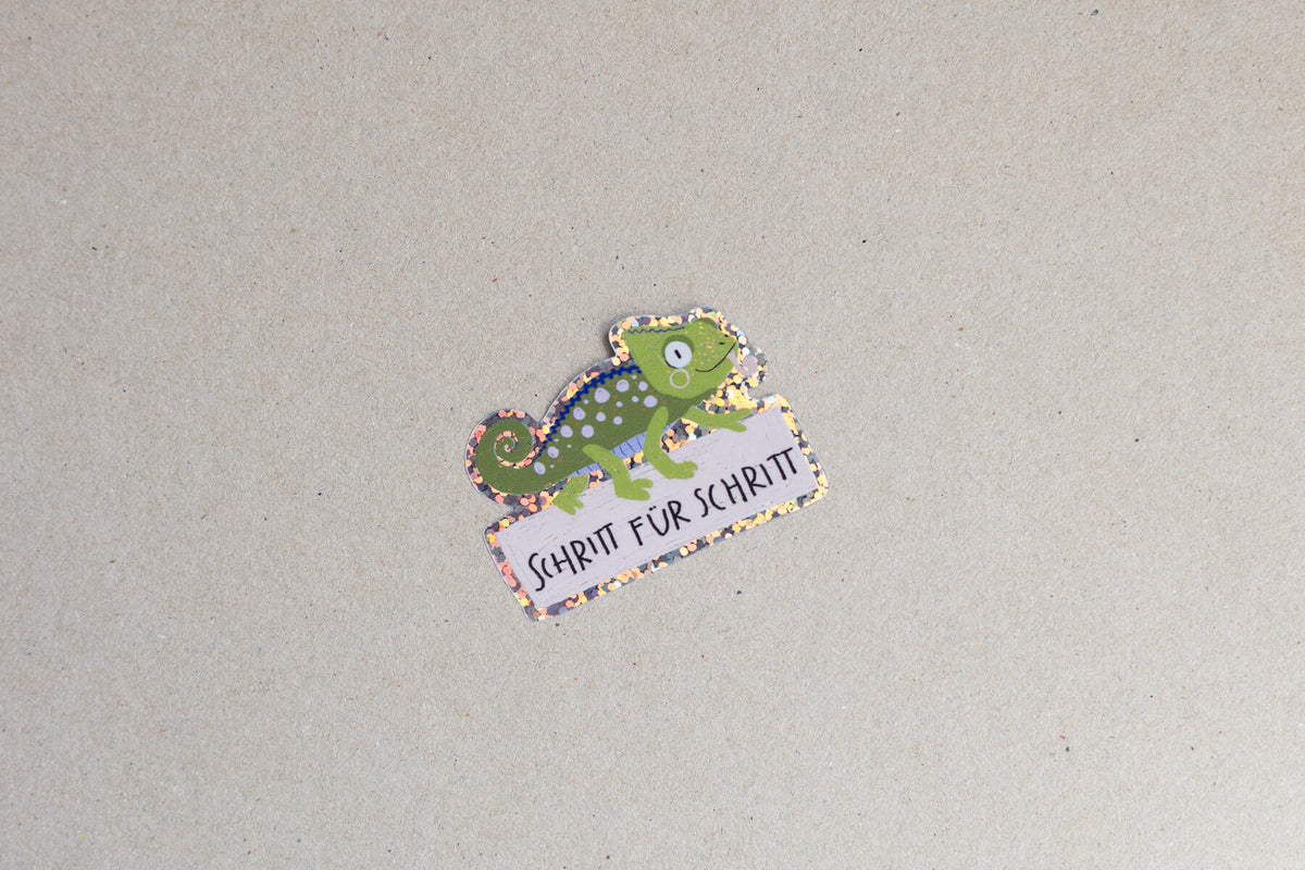 Glitzersticker mit Affirmation im 3er Set – A7 Kärtchen „Ich lerne Schritt für Schritt“ – Mutmacher für Kinder