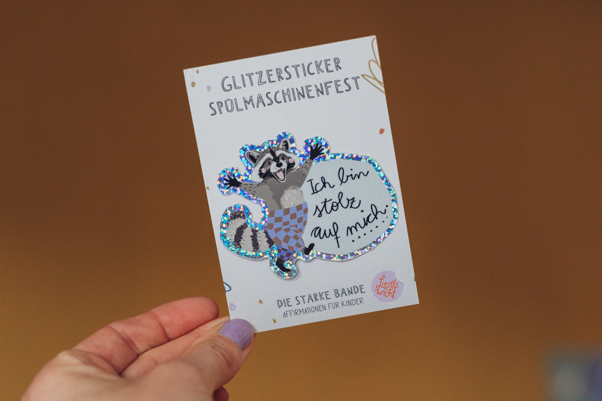 Glitzersticker - Waschbär - Stolz auf mich