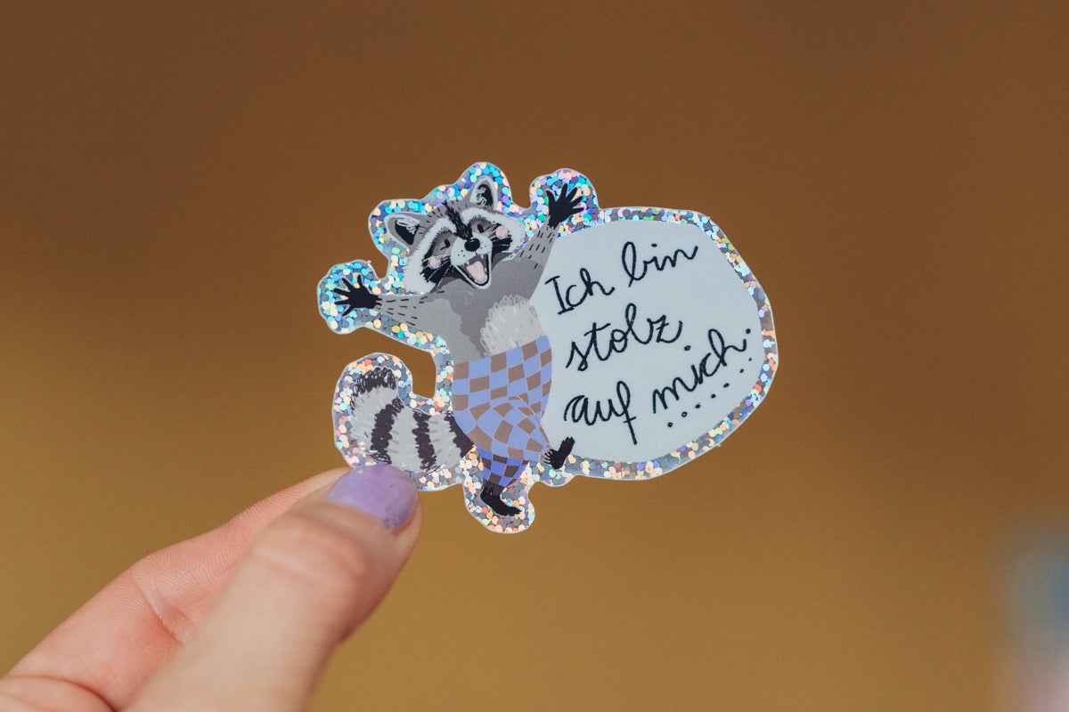 Glitzersticker - Waschbär - Stolz auf mich