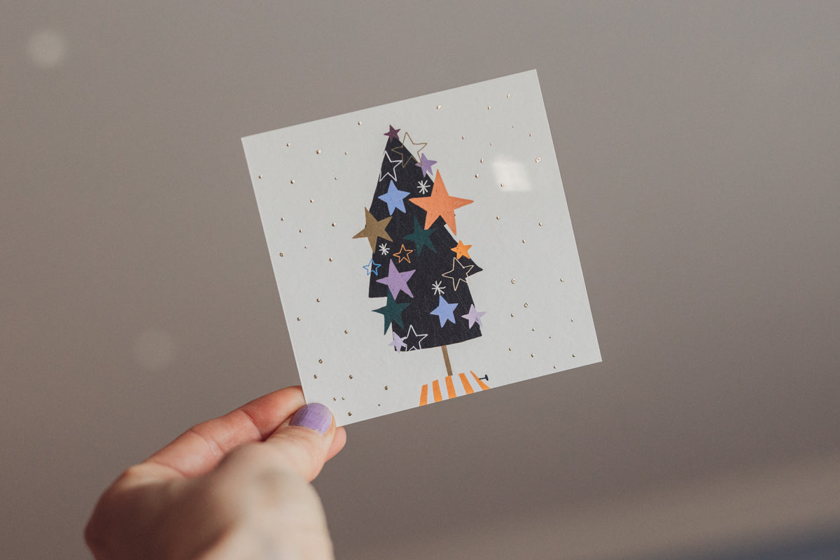 Weihnachtskarte - Tanne Sterne - quadratisch klein