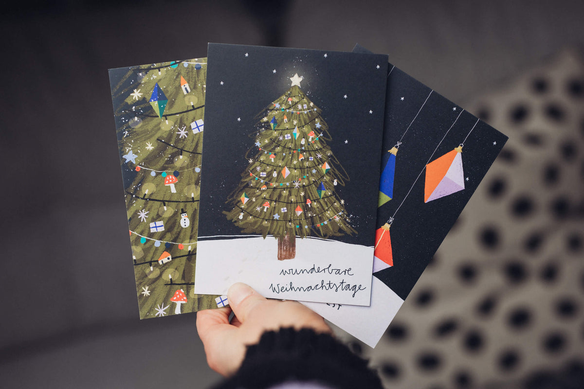 Weihnachtskarte - Kugeln in Sternennacht