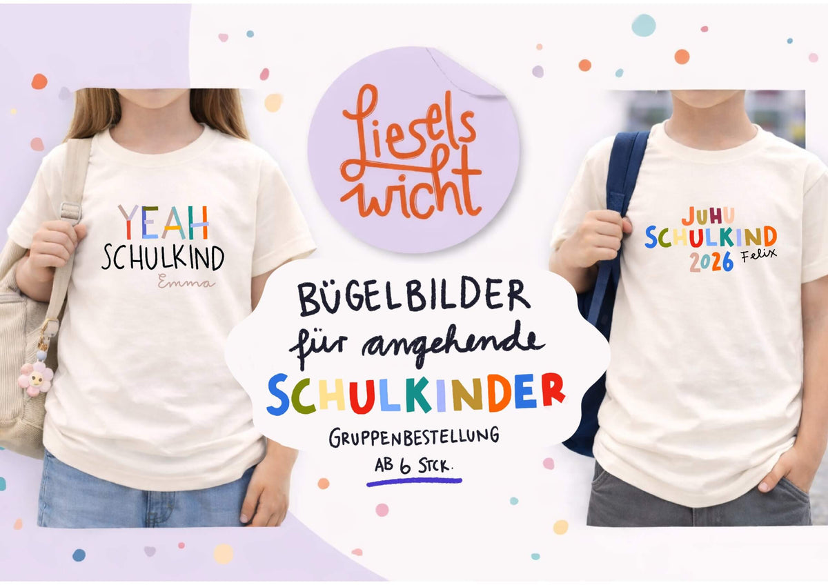 Schulkindbügelbilder Kitaabschluss - individualisierbar - Gruppenbestellung