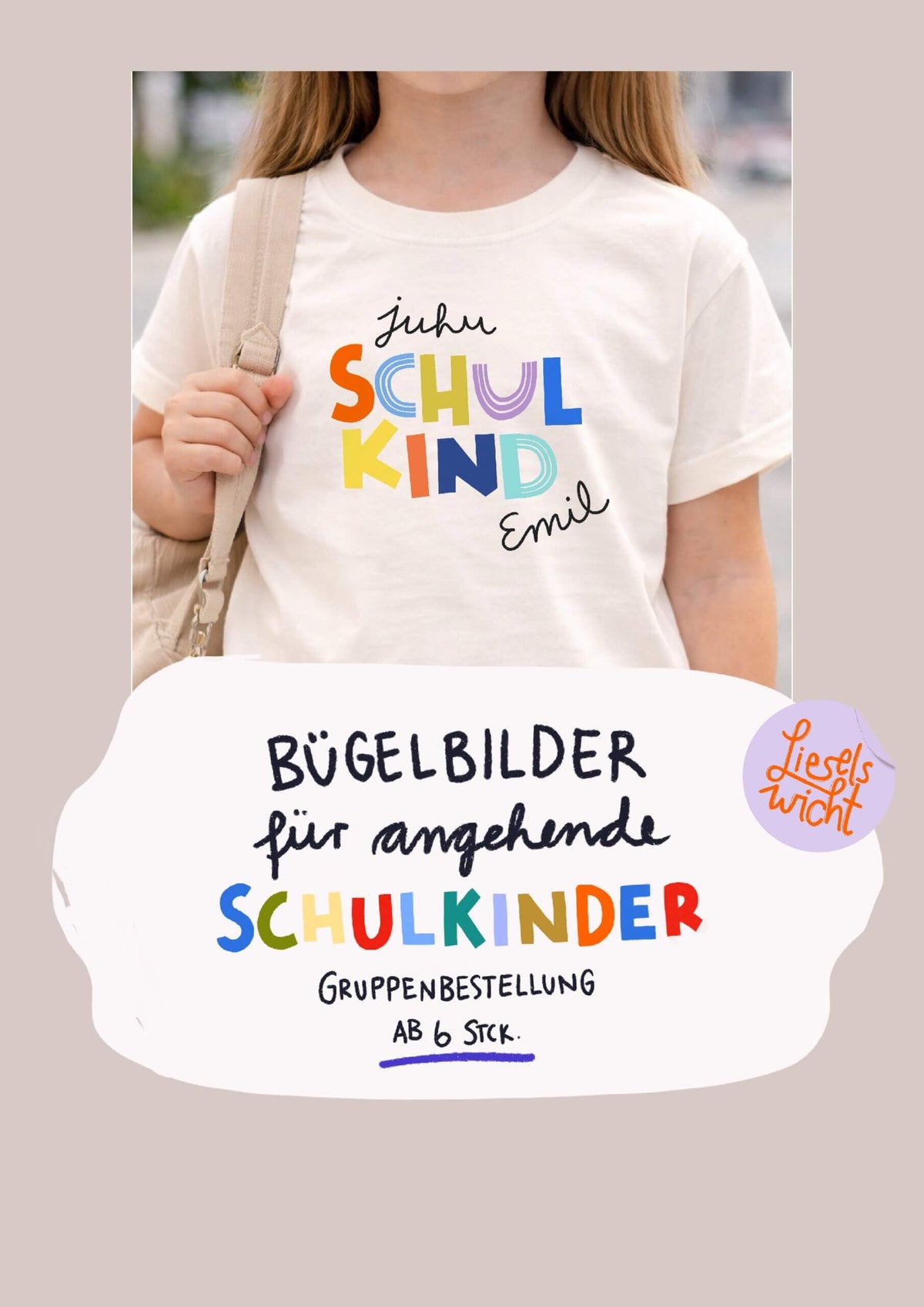 Schulkindbügelbilder Kitaabschluss - individualisierbar - Gruppenbestellung