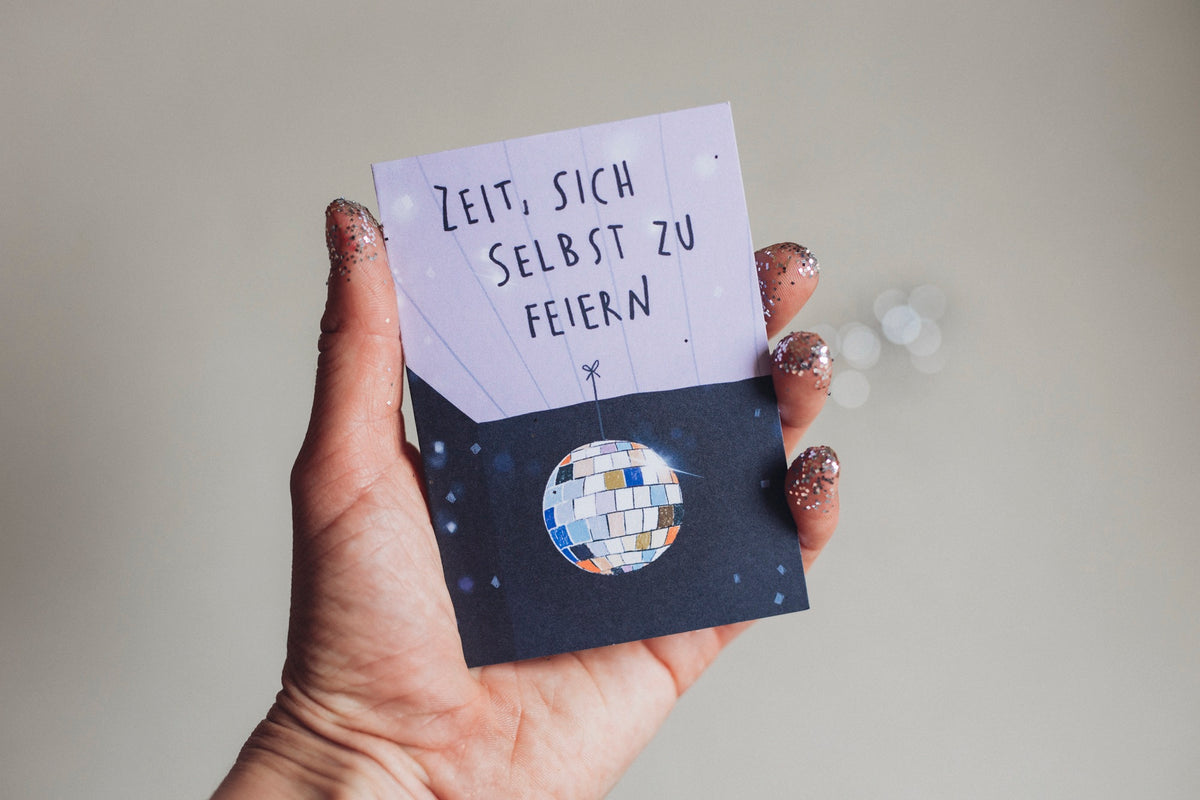 Sich feiern Kraftkärtchen - Din A7 Klappkarte mit Bügelbild