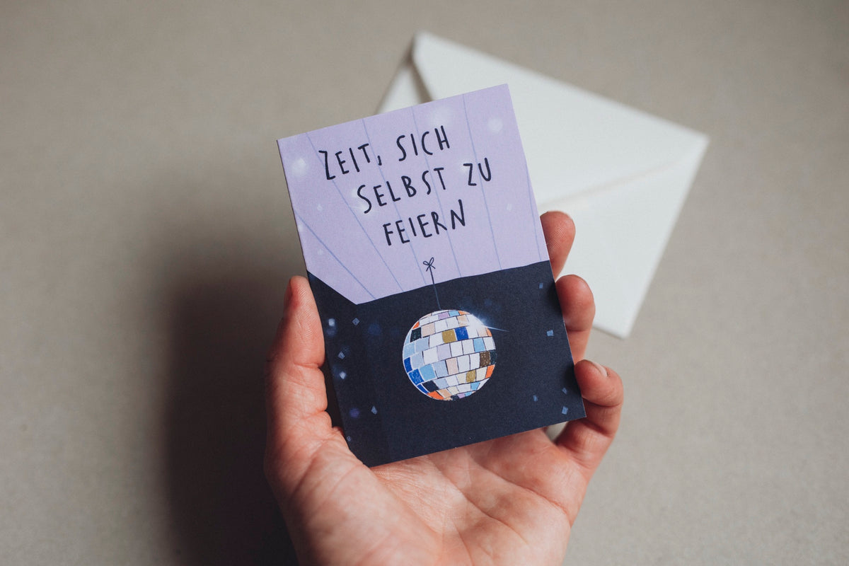 Sich feiern Kraftkärtchen - Din A7 Klappkarte mit Bügelbild