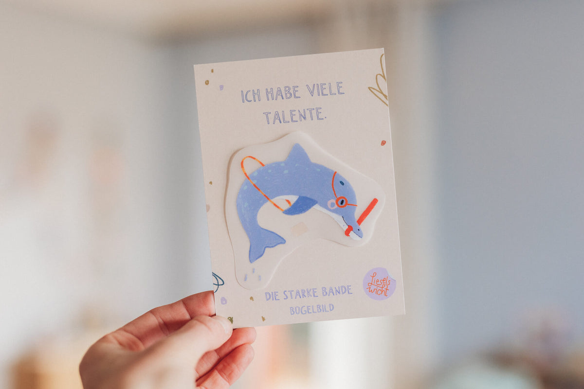 Bügelbild mit Affirmation - Delfin - die starke Bande