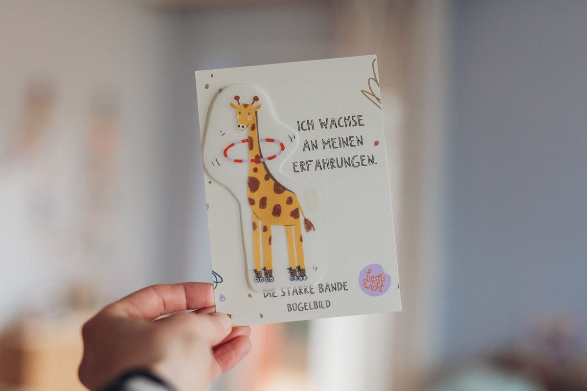 Bügelbild mit Affirmation - Giraffe - die starke Bande
