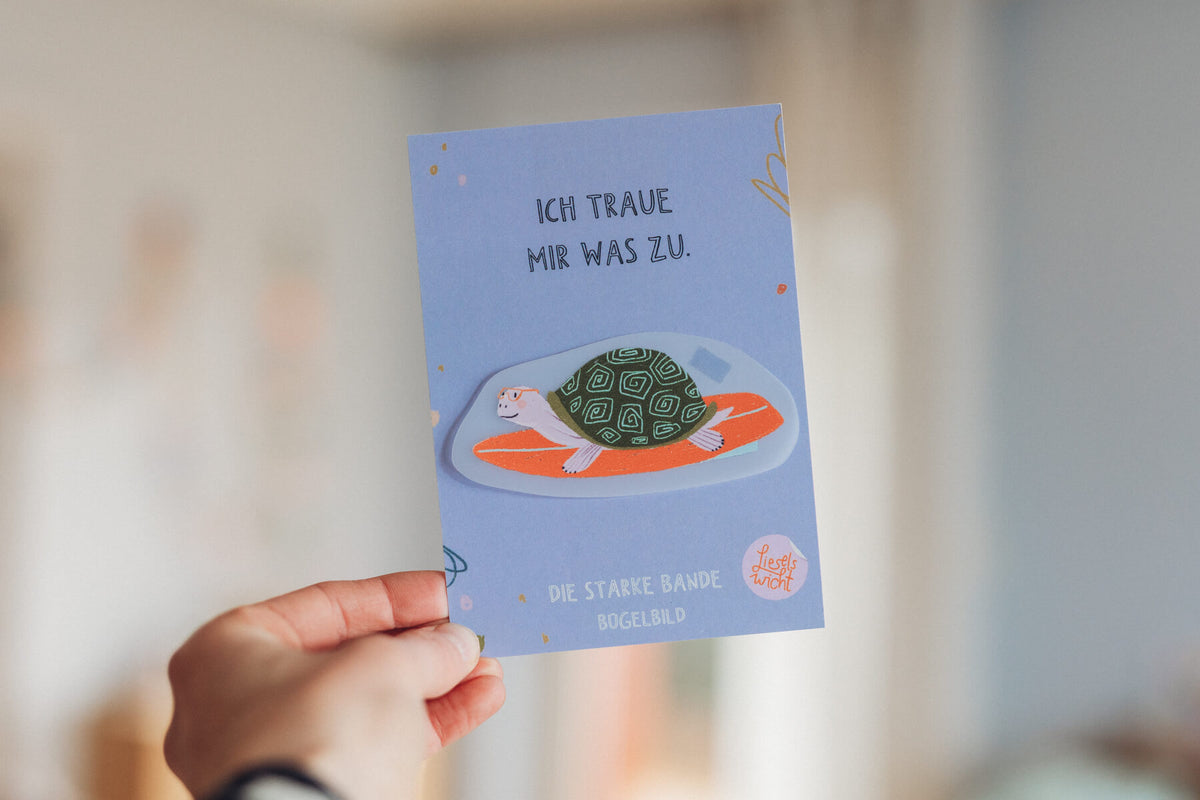 Bügelbild mit Affirmation - Schildkröte - die starke Bande
