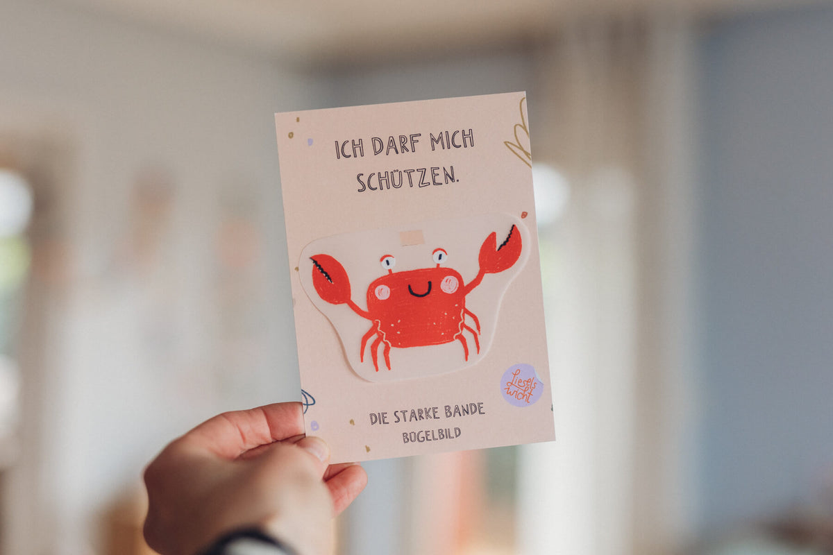 Bügelbild mit Affirmation - Krabbe - die starke Bande