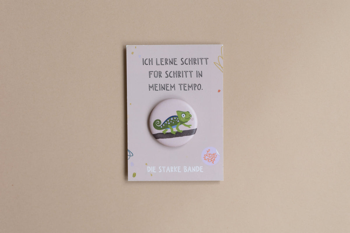 Button mit Affirmation - Chamäleon - Ich lerne Schritt für Schritt - die starke Bande