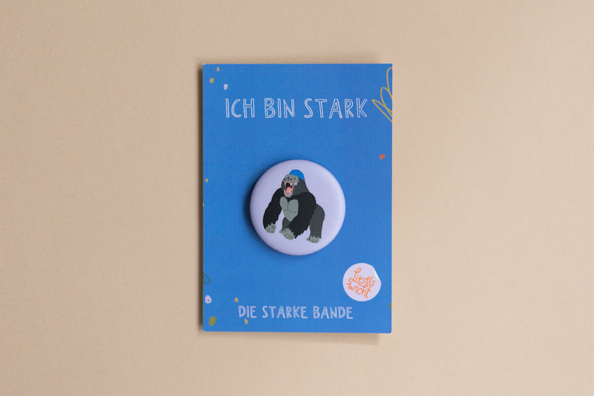 Button mit Affirmation - Gorilla - ich bin stark - die starke Bande