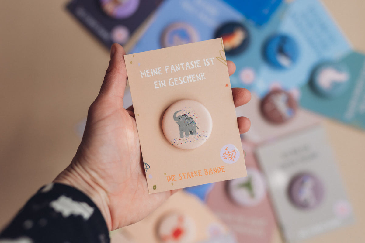 Button mit Affirmation - Elefant - Meine Fantasie ist ein Geschenk