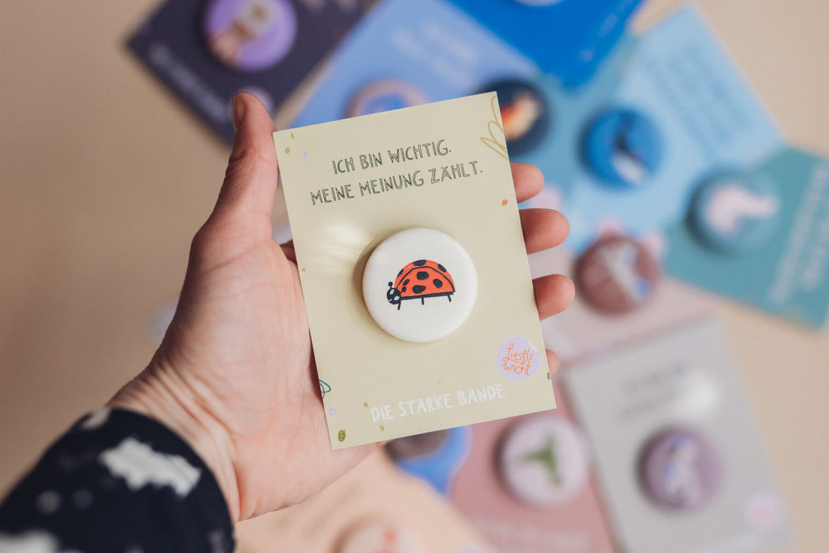 Button mit Affirmation - Marienkäfer - Ich bin wichtig - die starke Bande