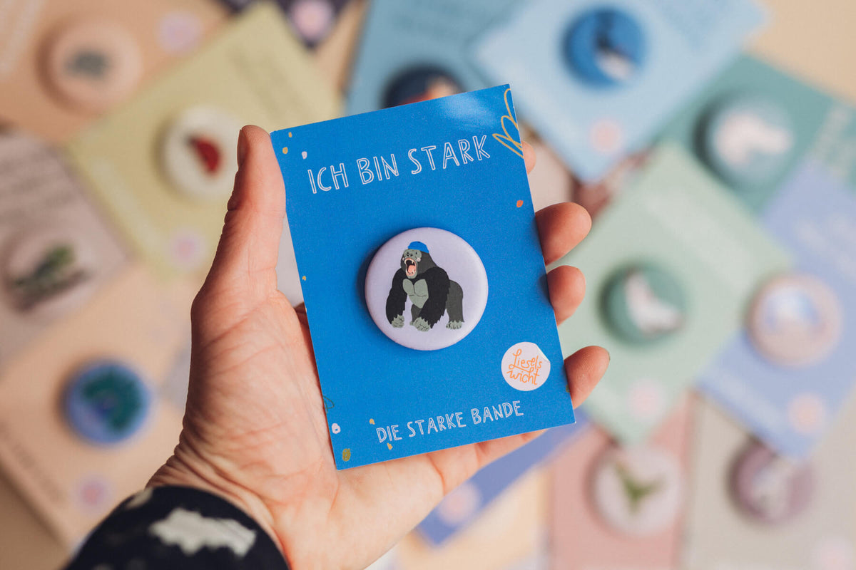 Button mit Affirmation - Gorilla - ich bin stark - die starke Bande