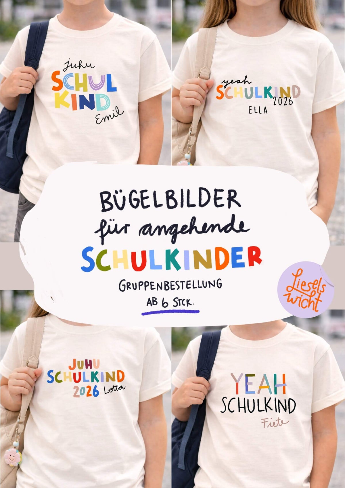 Schulkindbügelbilder Kitaabschluss - individualisierbar - Gruppenbestellung