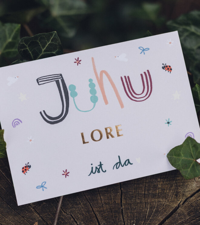 Karte zur Geburt - Juhu Baby - Prägekarte