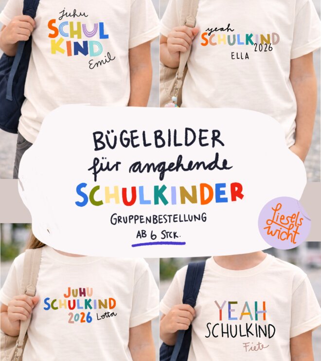 Schulkindbügelbilder Kitaabschluss - individualisierbar - Gruppenbestellung