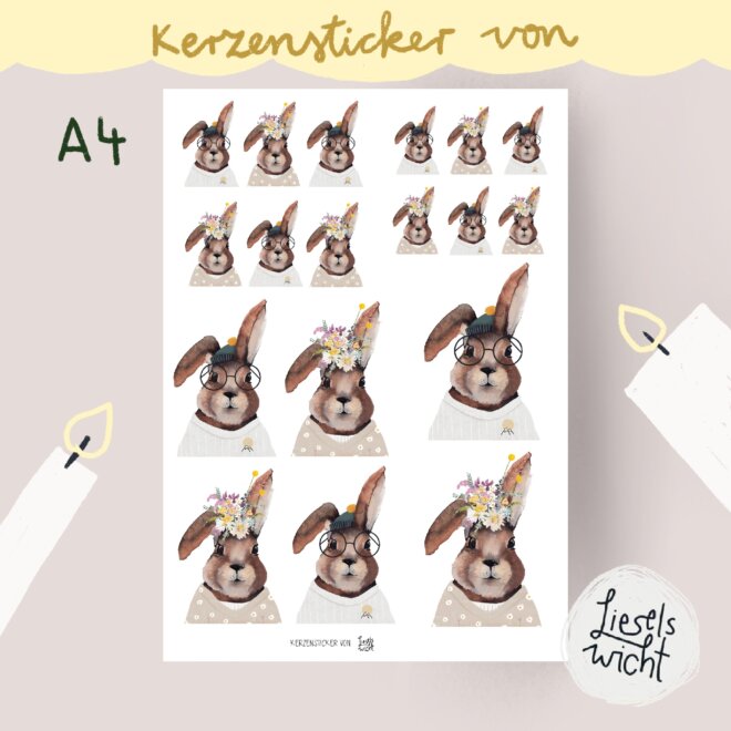 Kerzensticker - Hasen A4