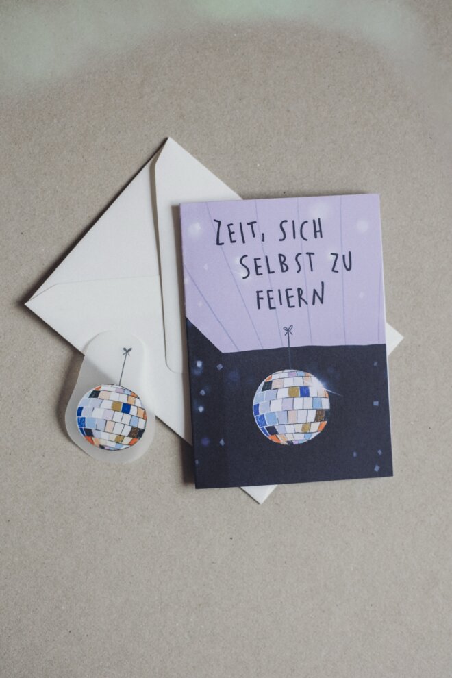 Sich feiern Kraftkärtchen - Din A7 Klappkarte mit Bügelbild – Bild 8