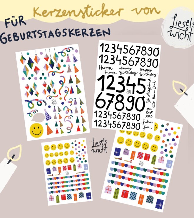 Kerzensticker - Geburtstagskerzen - großes Set