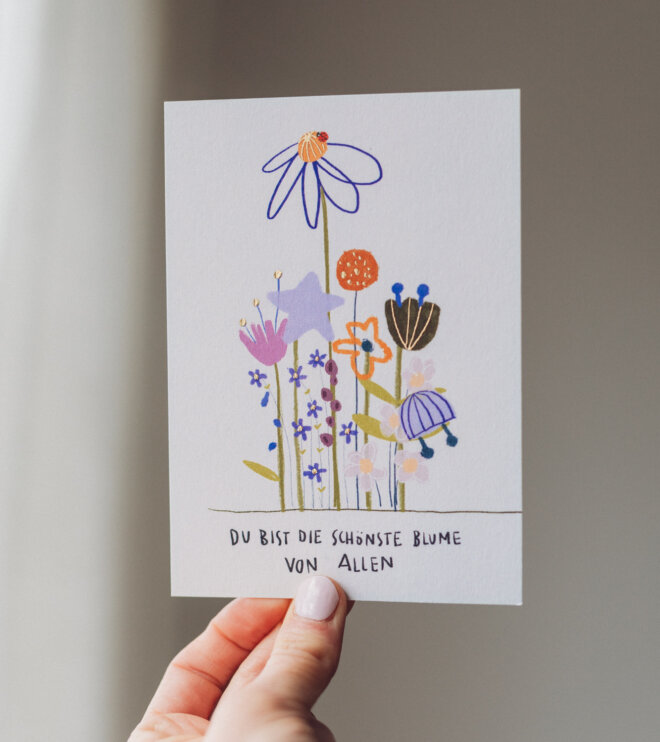 Karte - Schönste Blume - mit Goldveredelung