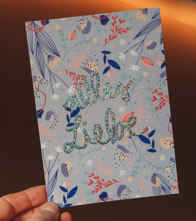 Karte mit Glitzereffekt - Alles Liebe