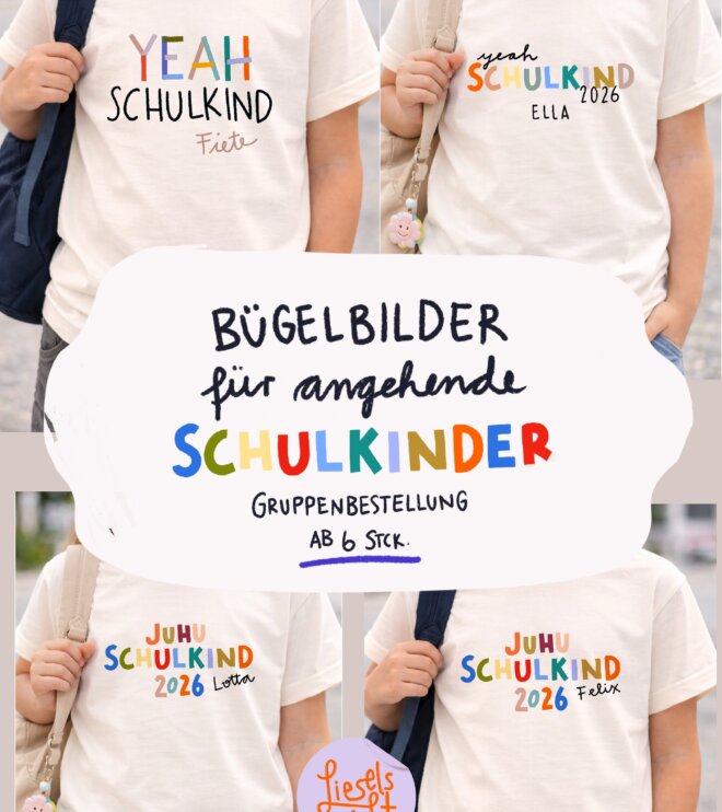 Schulkindbügelbilder Kitaabschluss - individualisierbar - Gruppenbestellung