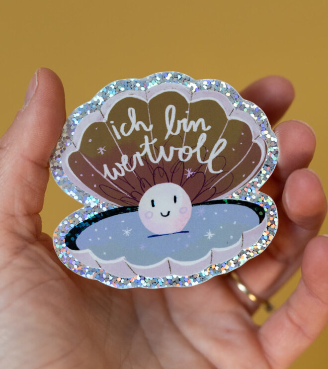 Glitzersticker - Muschel - Ich bin wertvoll