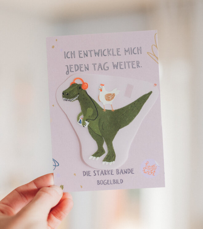 Bügelbild mit Affirmation - T-Rex - die starke Bande