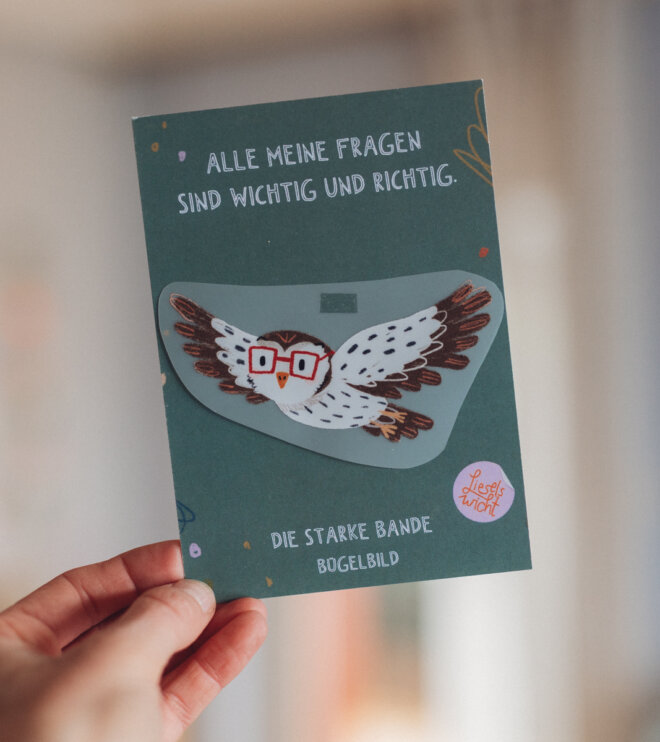 Bügelbild mit Affirmation - Eule - die starke Bande