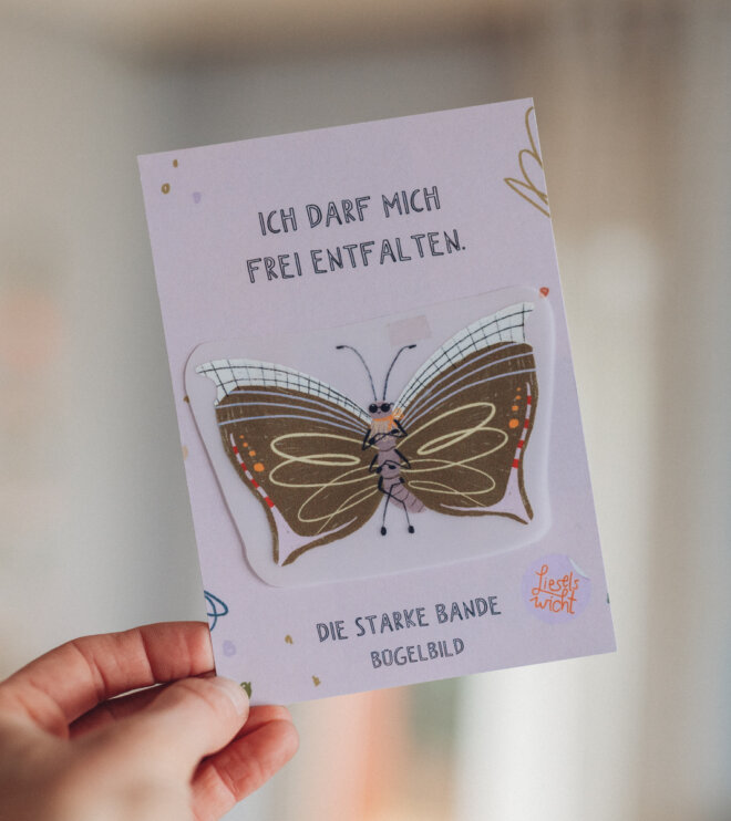 Bügelbild mit Affirmation - Schmetterling - die starke Bande