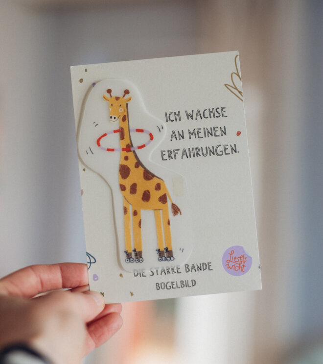 Bügelbild mit Affirmation - Giraffe - die starke Bande