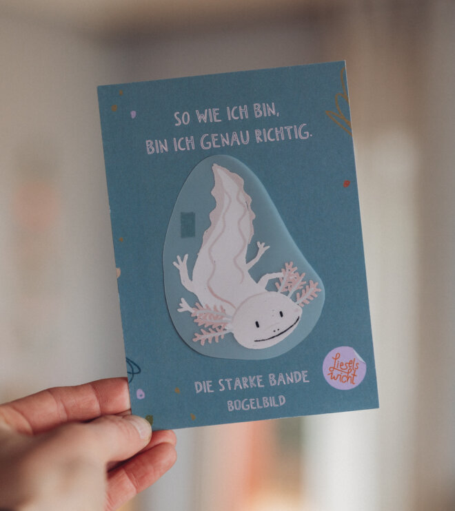 Bügelbild mit Affirmation - Axolotl - die starke Bande