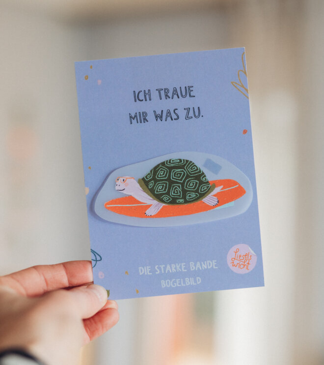 Bügelbild mit Affirmation - Schildkröte - die starke Bande