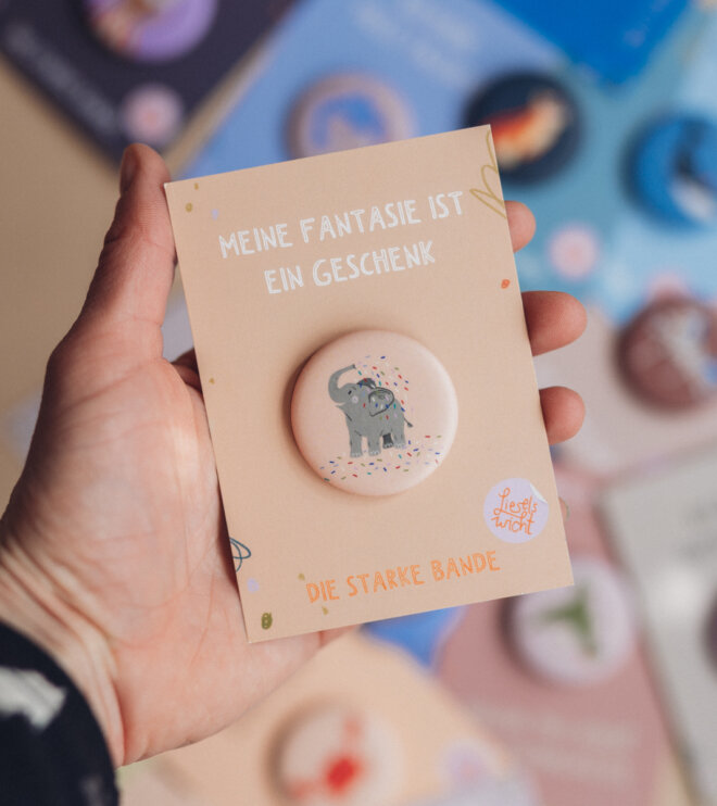 Button mit Affirmation - Elefant - Meine Fantasie ist ein Geschenk